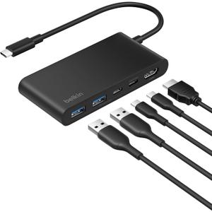 Belkin USB C Hub, 5-Port Hub With 4K HDMI Display @ 60Hz, 100W Power Delivery, Fast Data Transfer 5Gbps, USB C Multiport Adapter for iPad Pro, Chromebook & More, MacBook Accessories with HDMI 2.0 port