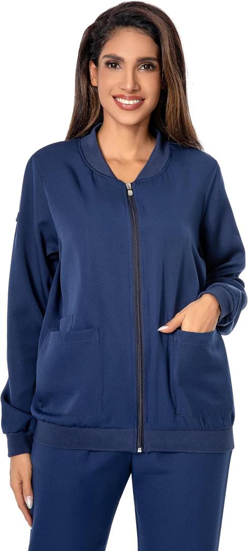 Scrub Jackets for Woman, Zip Front Nurse Jacket-4-Way Stretch Fabric Coat, XX-Large, Navy