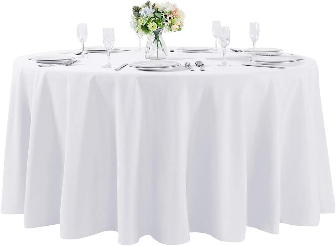 Cupuamon 108 inch Round Tablecloth Washable Polyester Table Cloth Decorative Table Cover for Wedding Party Dining Banquet (108 inch,White)