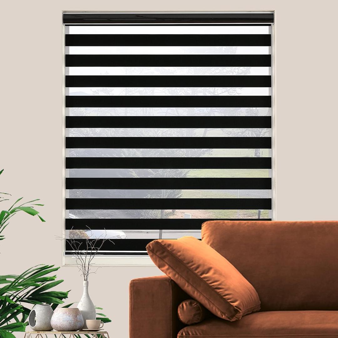 Blackout Zebra Blinds, Dual Layer Free-Stop, Room Darkening Zebra Shades, Blinds for Indoor Windows, Light Filtering Privacy Sheer Shade for Home(32" W X 72" H, Black)