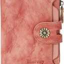 Wallet Women,RFID Blocking Leather Womens Wallet Bifold Compact Card Holder Small Wallet for Women with Removable ID Window Pink