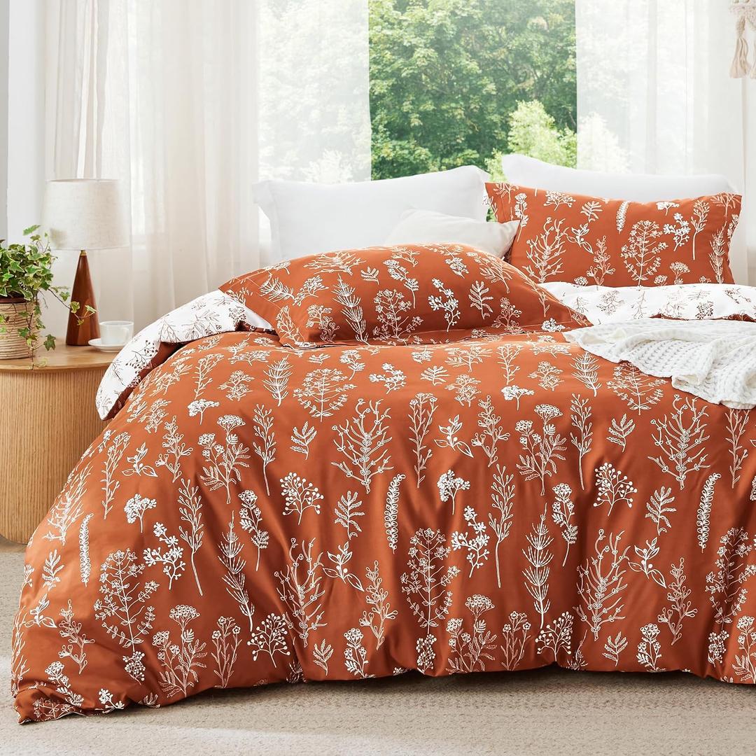 Bedsure Full Comforter Set - Terracotta Bed Set, 3 Pieces Cute Floral Bedding, 1 Soft Reversible Botanical Flowers Comforter 82x86 inches and 2 Pillow Shams