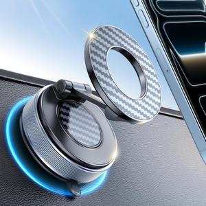 Car Phone Holder for Magsafe, Suction Cup Phone Mount 360 Adjustable Vacuum Magnetic Phone Holder, Cell Phone Holders for Your Car Compatible with iPhone 17 Pro Max 16 15 14 13 12 (Carbon Fiber)