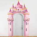 Princess Castle Photo Door Banner Pink Princess Party Decorations Princesses Themed Polyester Fabric Birthday Photo Booth Props Pink Castle Door Banner Hanging for Girls Birthday Party Supplies