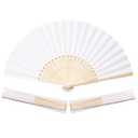Sepwedd 50pcs White Paper Hand Fan Bamboo Folding,Handheld Paper Folded for Wedding Party and Home Decoration