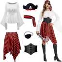 Pirate Costume Women Renaissance Shirt Dress with Head Scarf Halloween Pirate Queen Outfit (Medium, White)