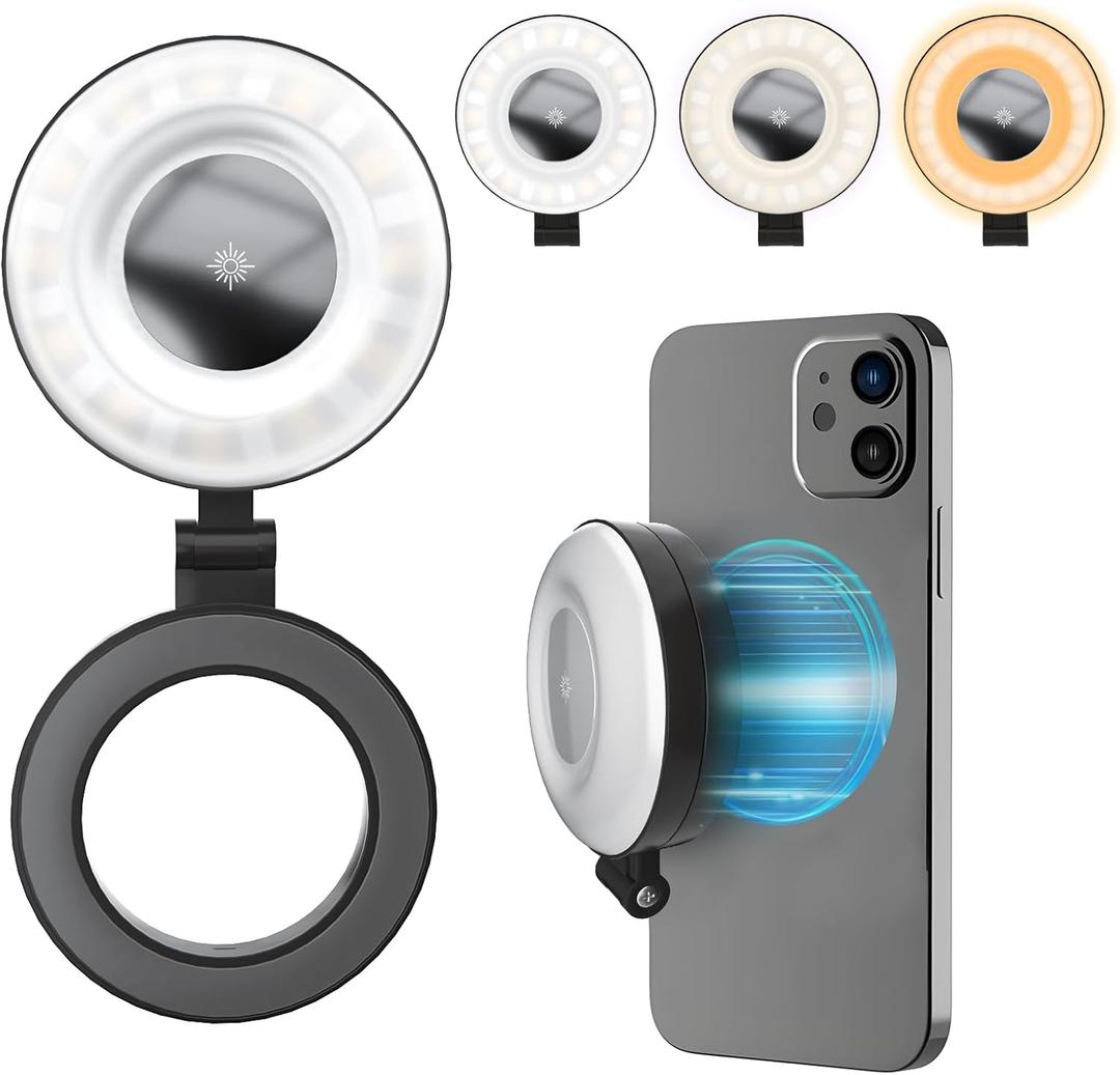 Phone Ring Light, Rechargeable Magnetic Selfie Light, Adjusted 3 Light Modes 180 Flip Ring Light for Makeup, Video, TikTok, Vlog, Travel Photography, Compatible with iPhone and Android