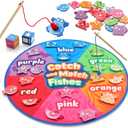 Coogam Montessori Toy for Toddlers, Fine Motor Skill Wooden Magnetic Fishing Game for Year Old Kids, Color and Shape Sorter for Age 3 4 5 Girls Boys Preschool Educational Gift