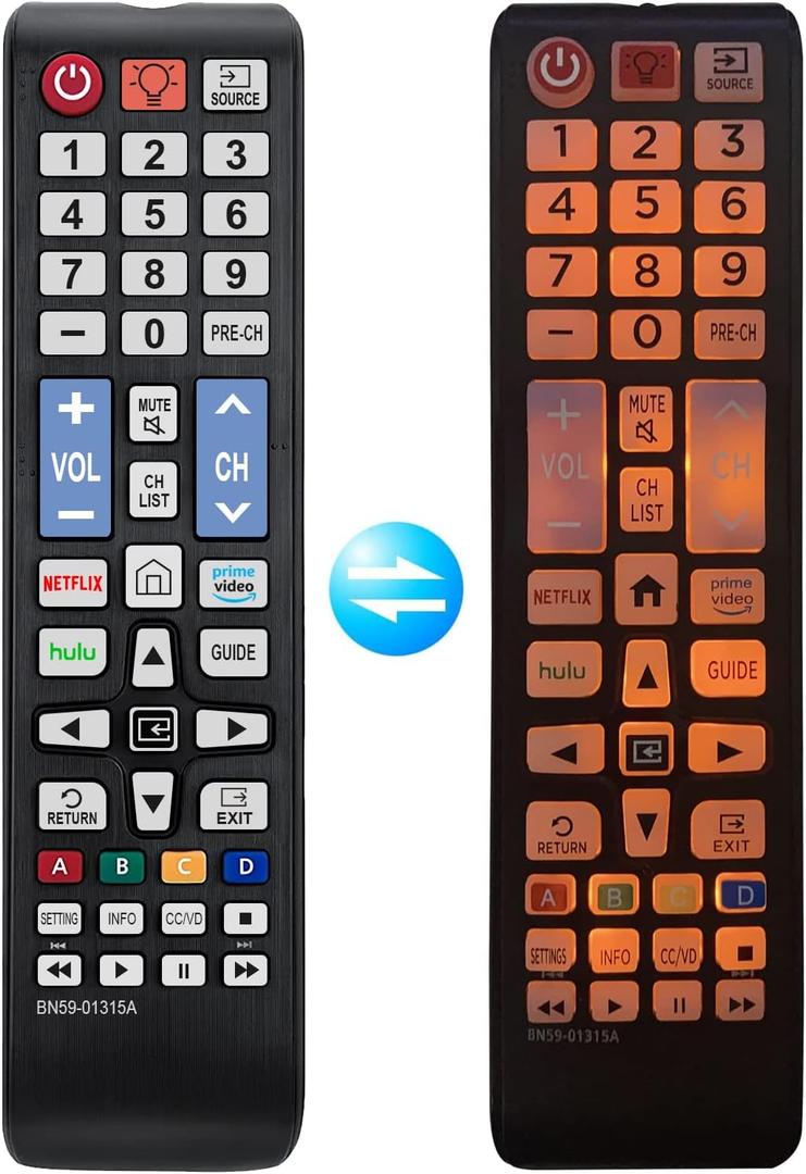BN59-01315A Universal Backlit Remote Control for Samsung TV Remote Replacement All Samsung Smart TV, LED, LCD, HDTV, 3D, Series TV