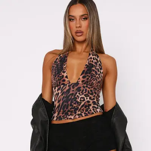 Women Halter Neck Top Leopard Print M