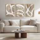 Framed Abstract Brown White Wall Art for Living Room, 3 Piece Modern Beige Canvas Artwork, Large Minimalist Contemporary Painting Prints for Bedroom Dining Room Hallway Office Wall Decor 16x24 Inch