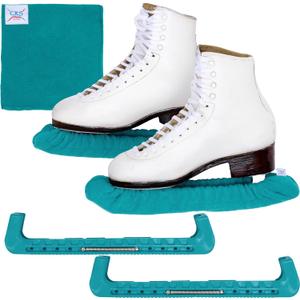 CRS Cross Skate Guards, Soakers and Towel Gift Set - Ice Skating Guards and Soft Skate Blade Covers for Figure Skating or Hockey (Medium, Triple Teal)