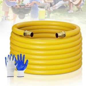 CSST Gas Line 102Ft 1/2'', Professional Underground Flexible Gas Line with 2 Brass NPT Fittings & Gloves, Contractor-Grated Stainless Steel Propane Hose for Grill, Heater, RV Conversion