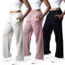 Common Stitch 3 Pack Sweatpants Women, Wide Leg Womens Sweatpants, Workout - Yoga Pants (Medium, Black / Mauve / Lt. Heather Grey)