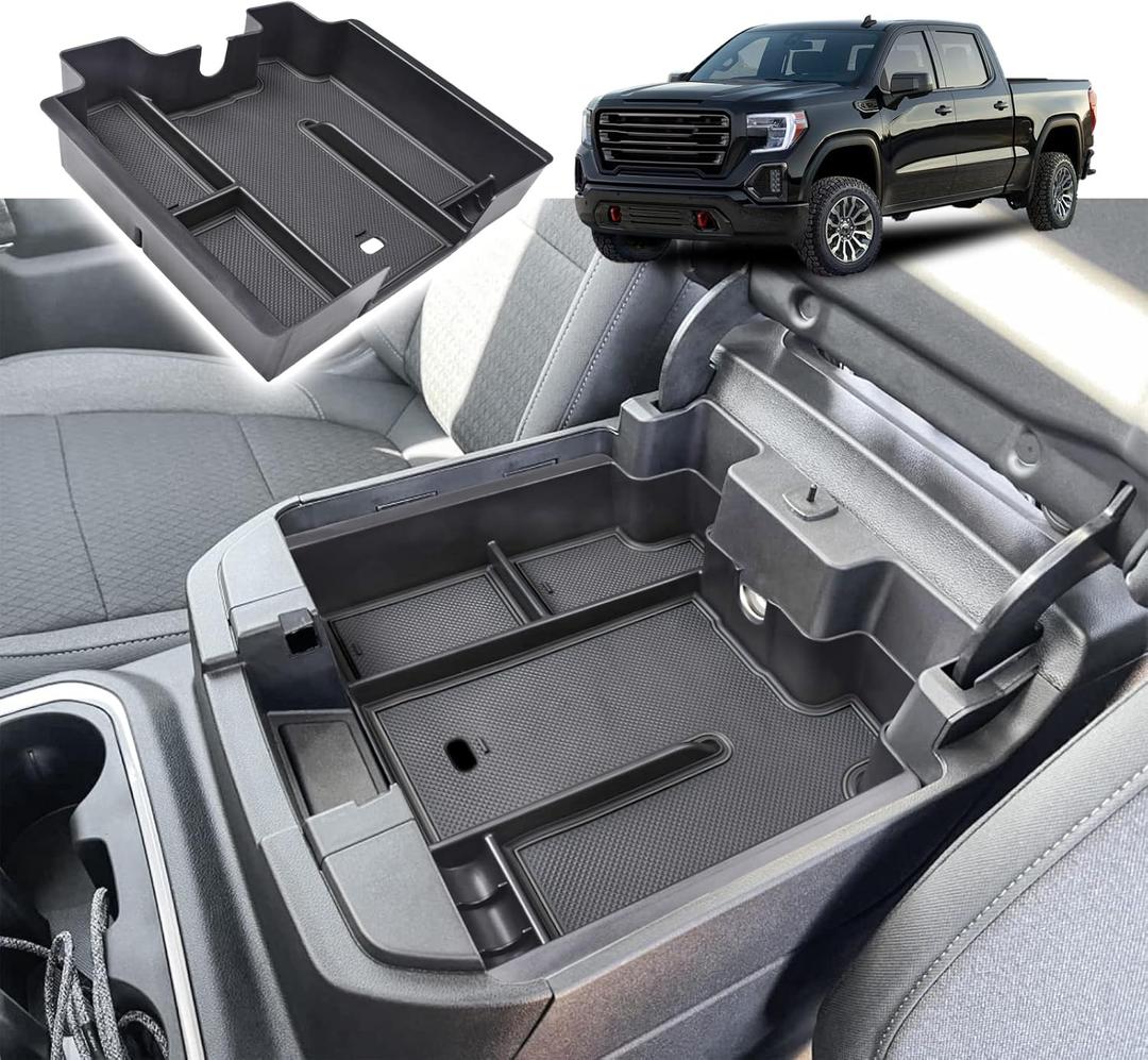 RUNROAD Center Console Organizer Tray Compatible with 2019-2022 Chevy Silverado 1500/GMC Sierra 1500 and 20-23 Silverado/Sierra 2500HD/3500HD Accessories, Full Console with Bucket Seats ONLY, Black
