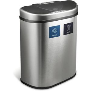 18.5 Gal / 70 L Motion Sensor Stainless Steel Kitchen Trash Can Silver Oval Fingerprint Proof