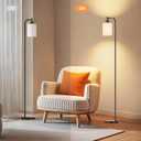 SIBRILLE Floor Lamp with Linen Shade, Dimmable Tall Standing Lamp with Remote Control & 3 Color Temperatures, Modern Floor Lamps for Living Room Bedroom Office Corner, 9W LED Bulb Included