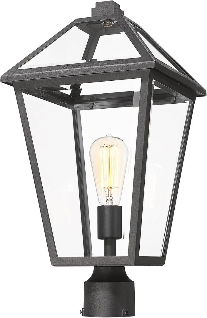 Luminzone Outdoor Post Lights Fixtures, Lamp Post Light Fixture Black Finish, Waterproof and Anti-Rust Aluminum Pillar Outside Lighting for Walkway, Driveway, Patio, Porch, 7H1P-L BK
