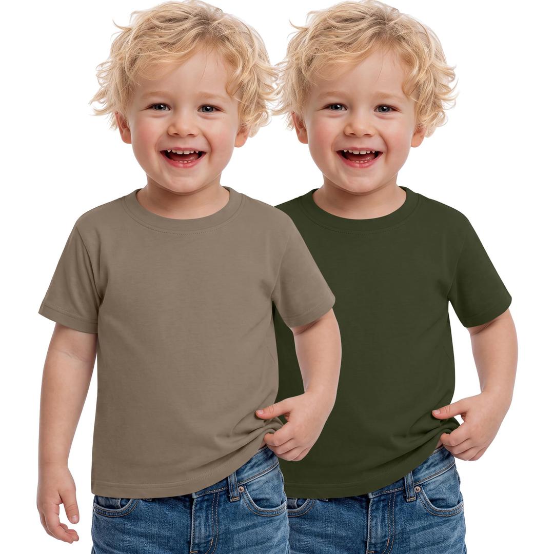 Custoneei 2 Pack Toddler Boys Short Sleeve Shirts, 2-Color, 3T