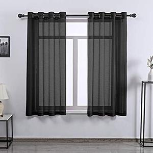 DONREN 1 Panels Jet Black Textured Sheer Curtains Luxury Voile Window Curtain Grommet Top Panels for Bedroom 52 X 63 Inch Length