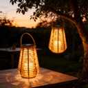 2 Pack Solar Lanterns Outdoor Waterproof, Vase-Shaped Solar Lantern with Handle, Hand-Wound Rope Outdoor Lantern Dusk to Dawn 6-8Hr, Hanging & Tabletop Decor for Garden/Patio