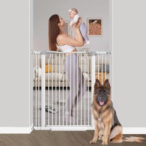 40.55" Extra Tall Baby Gate for Stairs-29.6"-40.5" Wide 1.37" Ultra Narrow Spacing Extra Wide Pet Cat Gate Dog Gate-Auto-Close Pressure Mounted Dog Door for Pets and Kids,White