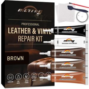 Brown Leather & Vinyl Repair Kit, Faux Leather Couch Repair Kit for Cat Scratch, Rips, Cracks on Couch, Sofa, Furniture, Car Seats, Shoes, Jacket, Purse, for Artificial, Bonded, Genuine Pleather