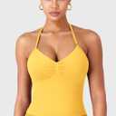YEOREO SoftHue Impact Longline Strappy Top Women's Halter Workout Tank Tops Backless Gym Longline with Adjustable Strap (Yellow, M)
