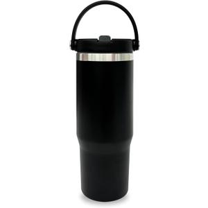 30 oz Tumbler with Top Handle, Double Wall Vacuum Insulated Tumbler with Flip Straw, Travel Coffee Mug 30oz Powder Coated Cup for Laser Engraving (Black,1 pack)