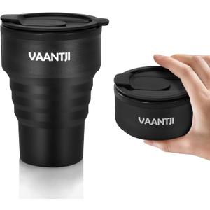 Travel Reusable Silicone Collapsible,13 oz/375 ml,Collapsible Travel Mug,Collapsible Cup for Hot and Cold Drinks (Black)