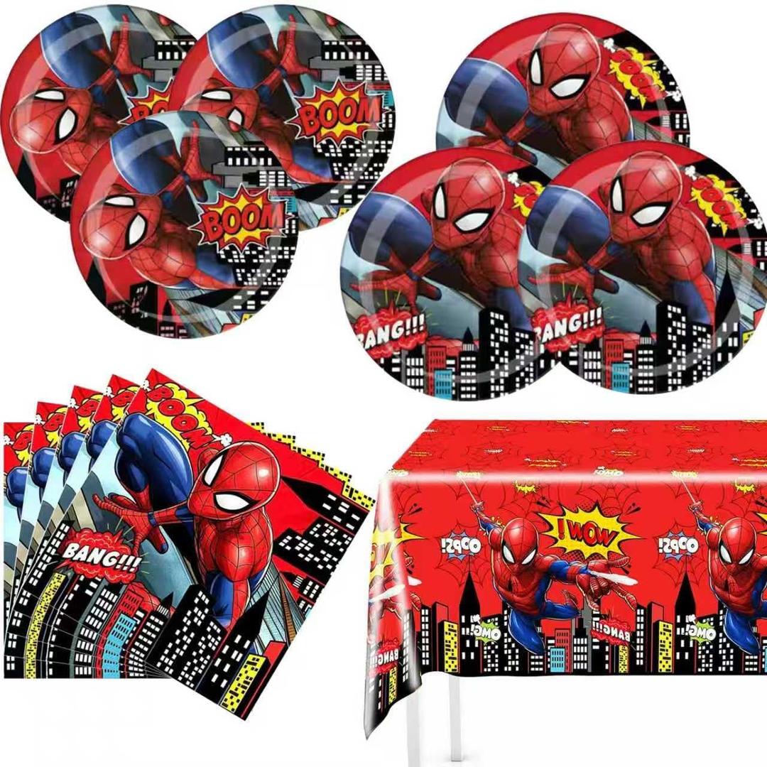 41PCS Spiden Birthday Party Supplies Set: 20 Plates, 20 Napkins, 1 Tablecover - Perfect for Girls' & Boys' Birthday Parties, Family Gatherings & Kids' Celebrations, Ideal Table Decor & Party Favors