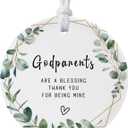 Ornaments Gifts for Godparents 2025,Thank You for Being Mine Gift for Parents in Law,Gifts from Godchild,Round Ceramic Ornament Keepsake,Double-Sided Printing with Ribbon and Gift Box(2.9") (Godpanents-dark Green)