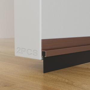 2 Pack Door Draft Stopper, Cuttable Weather Stripping Door Seal 39 Length, Strong Adhesive Aluminum Door Sweep for Exterior and Interior Doors (Brown, 39 Inch)