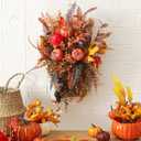 Norme 23" Thanksgiving Basket Wreath for Front Door Fall Wreath for Front Door Fall Artificial Rattan Hanging Basket, Pumpkin and Pine Cones Autumn for Harvest, Thanksgiving, Home Decor