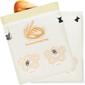 2-Pack Beeswax Bread Bag for Sourdough, Reusable XL Cotton Bread Bag for Homemade Bread, Sourdough Bag, Beeswax Bag with Date Tracker, Sourdough Bread Storage for Freshness, 17x13in (Orange)