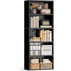 Casaottima 5-Tier Open Bookshelf and Bookcase, Floor Standing Display Storage Shelves for Living Room, Tall Book Shelf for Bedroom, Home Office, Dining Room, Black