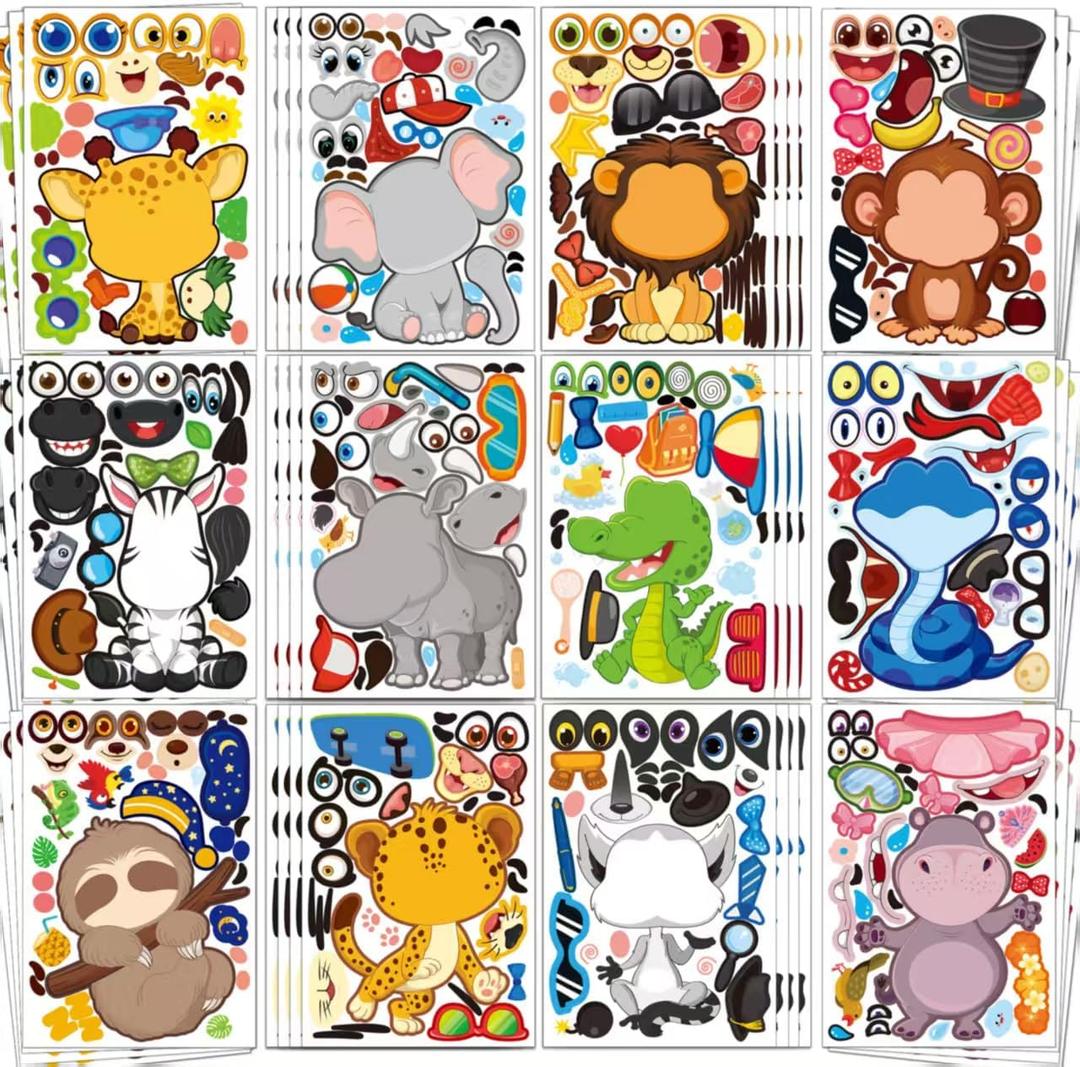 2 x Animal Stickers for Kids - 48 Pcs Safari Birthday Decorations Wild Zoo Jungle Stickers Party Decorations Favors Supplies Crafts for Kids Toddler Student Preschool Kindergarten Gift from Teacher
