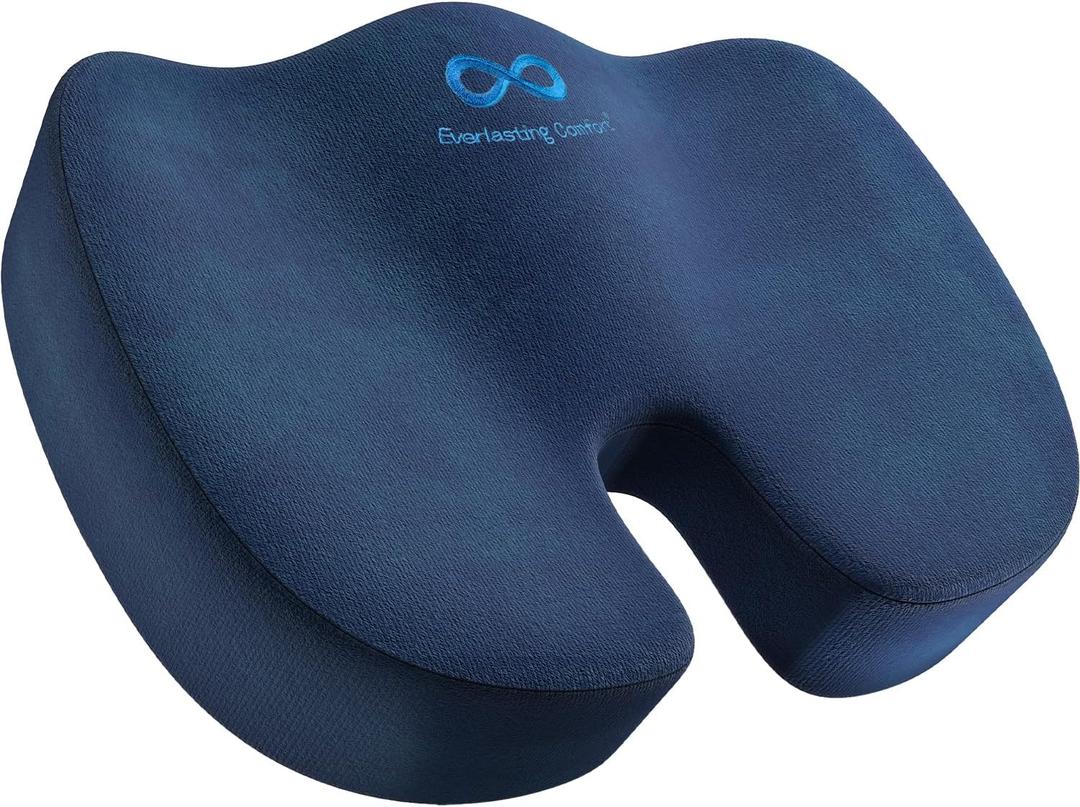 Everlasting Comfort Doctor Recommended Memory Foam Seat Cushion for Office Chairs & Car - Ergonomic Office Desk Accessories - Cushions for Tailbone Pain Relief, Sciatica (Navy Blue, Large)