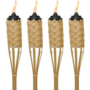 TIKI Bamboo Tiki Torches 4-Pack Weather-Resistant Outdoor Dcor with Easy-Pour Wide-Mouth Canister Refill for Patio, Garden, Backyard, and Parties, 57-Inch Citronella Torches