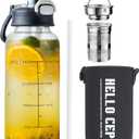 35oz Glass Water Bottles with Time Marker & Straw, BPA-Free Leakproof Glass Drinking Bottles with Protective Sleeve & Tea Infuser for Office Travel Sport (1PCS)