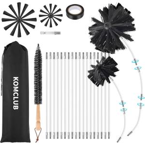 Chimney Sweep Kit Chimney Brush with Powerful Fireplace Chimney Brushe,Chimney Dryer Sewage Pipe Vent Cleaning System,Rotating Chimney Cleaning System with 18 Nylon Soft Rods Fireplace Brush Tool