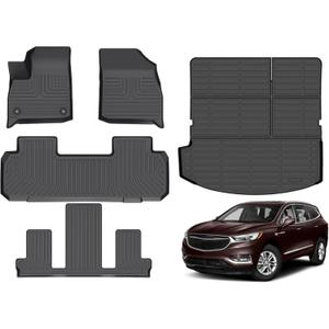 Hutisya-Floor Mats & Cargo Liner Set Fit for 2018-2024 Buick Enclave All Weather Protection Anti-Slip & Durable TPE Full Set Liners Automotive Accessories-Black
