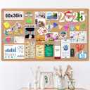 Large Bulletin Board, Foldable 60x36 Inches Cork Board Alternative, Large Felt Board Decorative Pin Board for Wall, Foldable Photo Board Self-Adhesive Vision Board with 36 Pushpins Brown