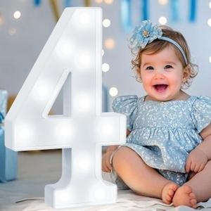 Pooqla Large Light Up Numbers for 4th Birthday Decorations, 12.6 in Tall White Plastic Marquee Numbers Party Decor, Gift for Girls Boys Night Light Wedding Anniversary Decor, Cool White Big Number 4