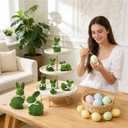 naturevibe 10/5 Inches Moss Easter Bunny Home Decor,Set of 8 Green Faux Moss Parents n Baby Rabbit for Easter Decorations,Cute Bunny Figurines as Spring Decor