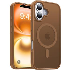 Magnetic for iPhone 16 Case, [Compatible with MagSafe][Military-Grade Drop Protection][Anti-Yellowing] Shockproof Protective Translucent Matte Cover for iPhone 16 Phone Case,Brown