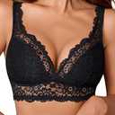 Avidlove Lace Bralettes Women V Neck Wireless Bras Unlined Basic Cami Sexy Comfy Everyday Wirefree Lingerie Unpadded Black, Medium 