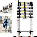 Wolec 16.5 FT Telescoping Ladder with Hooks, Adjustable Multi-Purpose Collapsible Extension with Stabilizers & Wheels, Heavy Duty 330 lbs Max Capacity, Ideal for Home and Outdoor Work, Silver