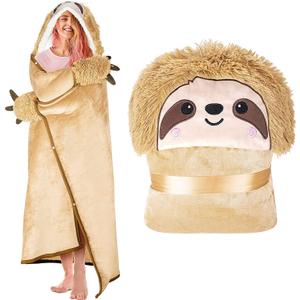 Sloth Wearable Hooded Blanket for Adults  Super Soft Warm Cozy Plush Flannel Fleece Throw & Sherpa Hoodie Cloak Wrap - Sloth Gifts for Women Adults Girls and Kids