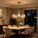 MELUCEE Gold Chandelier for Dining Room 5 Light with Clear Glass Shade